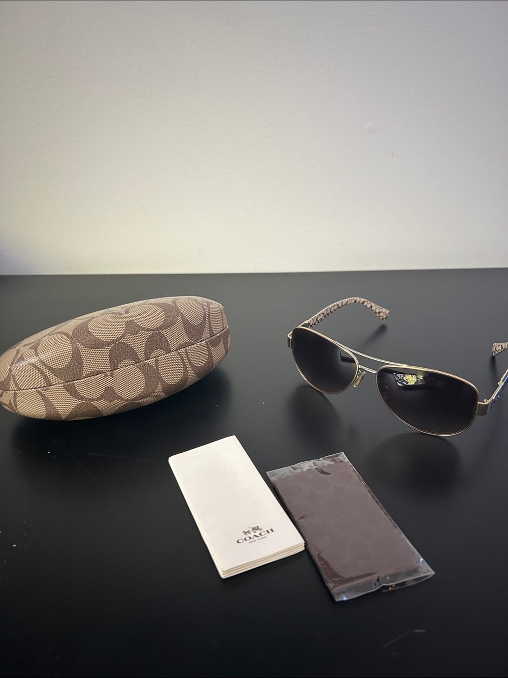 Coach Pilot Sunglasses with Gold Frame and Brown Lenses